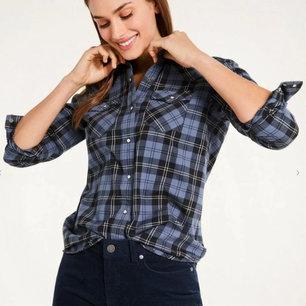 Brooks Brothers Flannel Plaid Western Shirt Blue 6